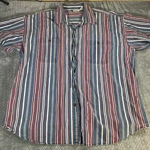 Impact 90s Button Up 100% Cotton Shirt Mens Size 2XL Red Blue Vertical Stripes - Picture 1 of 8