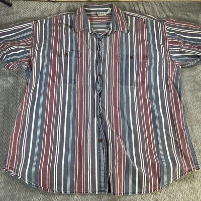 Impact 90s Button Up 100% Cotton Shirt Mens Size 2XL Red Blue Vertical Stripes - Image 1 of 4