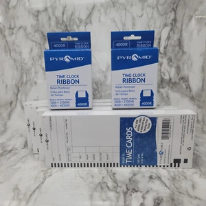 Pyramid 4 Packs of 100 Time Cards 44100-10 & 2 Time Clock Ribbons 4000R - Picture 1 of 2