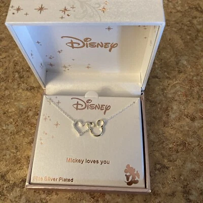 COLLAR DISNEY MINNIE MOUSE FINO PLATEADO DIAMANTES DE IMITACIÓN MICKEY TE AMA Foto 1 de 4