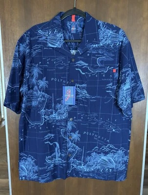 Camisa Manga Corta Vintage Jantzen Azul Mapa Hawaiano Talla L  Foto 1 de 4