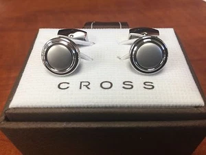 Cross Cufflinks Satin/ Rhodium Plate - Picture 1 of 5