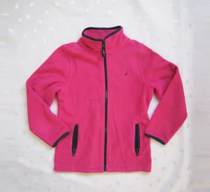 NAUTICA Girls Fleece Zip-up Sweatshirt in Pink and Dark Blue Trim - Size 7 - Picture 1 of 10
