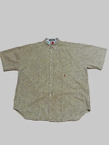 Camisa Tommy Hilfiger Para Hombre Extra Grande Verde Guinga Manga Corta Con Botones - Imagen 1 de 4
