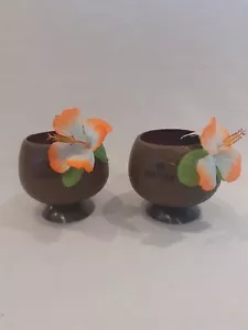 2x Bacardi Breezer Coconut Shell Plastic Drinking Cups With Material Flower - Picture 1 of 9
