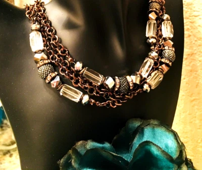 COLLAR CRISTAL ESTRÁS Largo 36" Brillante Brillante Grueso Firmado INC Nuevo Con Etiquetas Foto 1 de 4