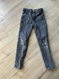 Zara Black Distressed Skinny Jeans Youth Size 6 Adjustable Waistband - Picture 1 of 7