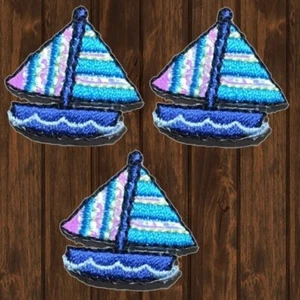 Mini Sailboat Embroidered Patch — 3-Pack — Iron On - Picture 1 of 1