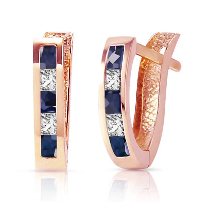 1.26 CTW 14K Solid Rose Gold Sapphire White Topaz Hoop Earrings - Image 1 of 4