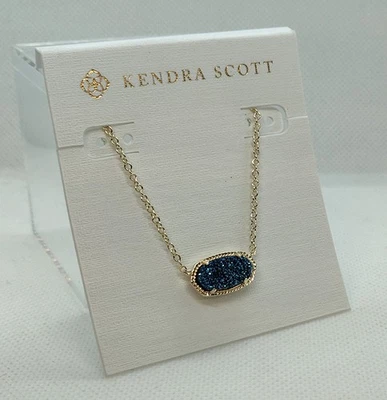 Nuevo Collar Colgante Kendra Scott Elisa Oro En Azul Oscuro Drusy Foto 1 de 4