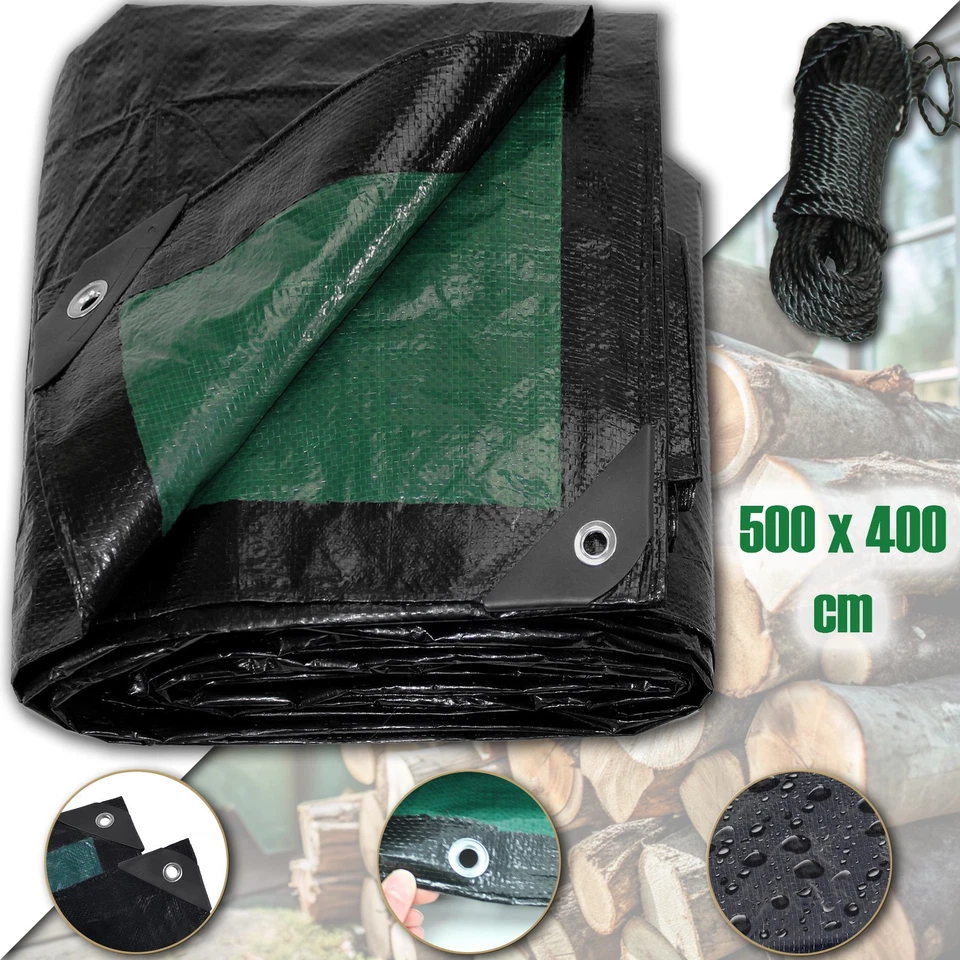 QMBASIC ODER BAUGLEICH Abdeckplane Plane mit Ösen 5 x 4 m Gewebeplane 100 g/m² PE Abdeckung robust grün