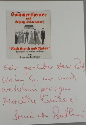 Autogramm deutsche Film- und Fernsehschauspielerin Irina von Bentheim (121117) - Bild 1 von 3