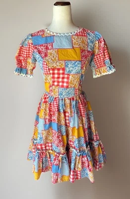 Vestido De Colección Años 50-60 Retro Rockabilly Estampado de Retazos Manga Abullonada Patio Ric Rac XS/S Foto 1 de 4