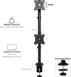 Dual Monitor Articulating Desk Mount Stand with Height Adjustment and Black - Picture 1 of 1