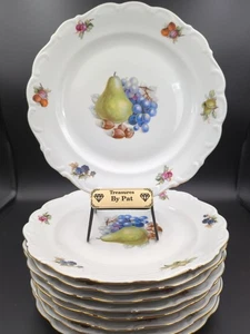Schumann - Bavaria 10 3/8" Dinner Plates Lot Of 9 Fruit Berries Tomato Gold Trim - Picture 1 of 19