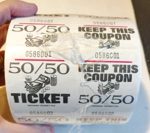 NEU Tombola Tickets Rolle 1000 Festzelt 50/50 Stil Doppel Stub Split the Pot weiß - Bild 1 von 3