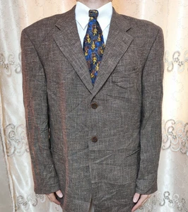 Vintage Benvenuto handtailored bespoke wool cotton brown suit jacket blazer 46R - Picture 1 of 12