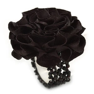 Black Silk & Glass Bead Floral Flex Ring - 40mm Diameter - Picture 1 of 6