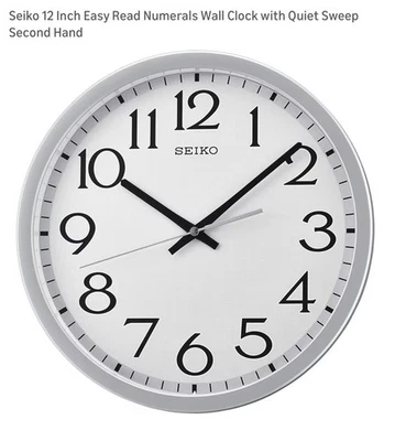 "Reloj de pared Seiko 12"" fácil lectura números barrido silencioso plateado" Foto 1 de 4
