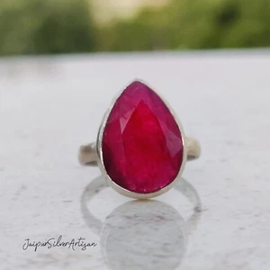 Red Ruby Ring Teardrop Ring Silver Handmade Ring 925 Sterling Ring Wedding Ring. - Picture 1 of 15
