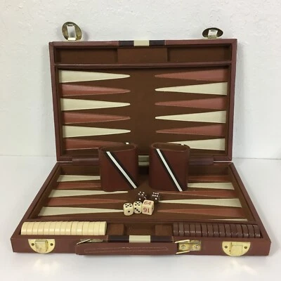 Vintage Backgammon Game Tundra Imports Complete Set Board Case Dice Cups Discs - Image 1 of 4