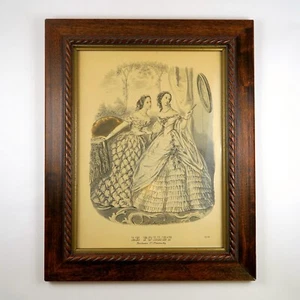 Mujeres en Vestidos de Noche Le Follet Antiguos Años 1860 Enmarcados Moda Parisina Estampado JRB - Imagen 1 de 5