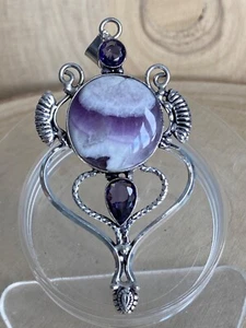 Amethyst Pendant Sterling Silver 925 Plated Purple Vintage Style Bohemian Ethnic - Picture 1 of 4