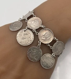 Sterling Silver Queen Victoria Canadian 5 Cent Love Token Dangle Bracelet FZB - Picture 1 of 5