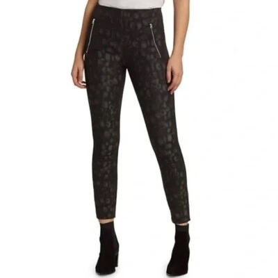 RAG & BONE Simone Leopard Print Zip Pocket Pants Black Gray Animal Crop Size 0 - Image 1 of 4