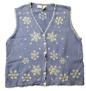 Vintage White Stag Ugly Christmas Sweater Vest BLUE W/ SnowFlakes Blingy 18/20W - Picture 1 of 11