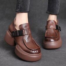 Thick Sole Ankle Boots Women Genuine Leather Round Toe Platform Creepers Comfort