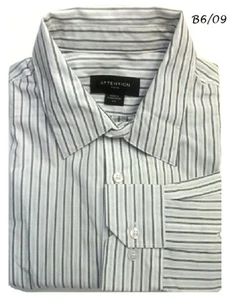 ATTENTION NEW White Black Grey Striped Long Sleeve Mens Dress Shirt Sz S QCO - Picture 1 of 8