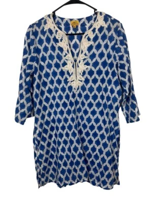 Roberta Roller Rabbit Blue White Geometric Tunic Cover Up Women’s Size Small - Image 1 of 4