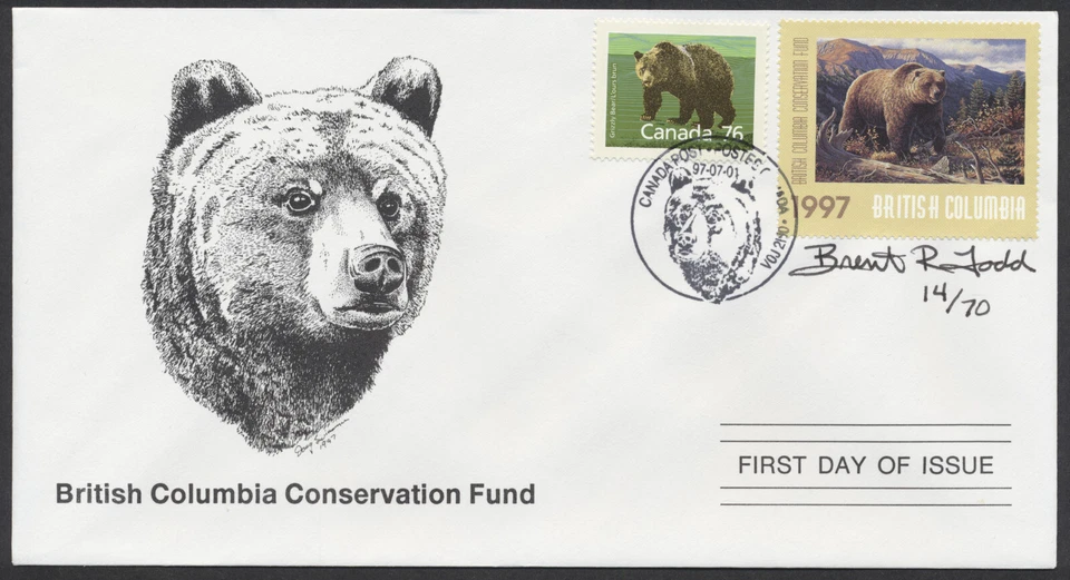 1997 BC Conservation Fund FDC Artist Signed #BCC3e Grizzly Bear - Image 1 of 1