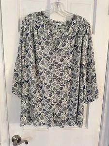 Chemisier femme rose+olive imprimé floral bouton devant taille 2X haut boho chic - Photo 1/9