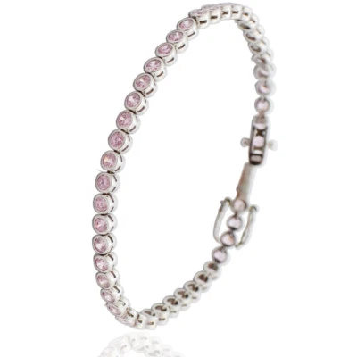 Bracciale tennis cipollina mm 4 in argento 925 rodiato con zirconi rosa cm 19 - Immagine 1 di 3