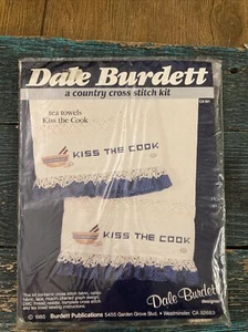 Dale Burdett “Kiss the  Cook”  Vintage 1985 Bowl Cross Stitch Towel Kit NOS - Picture 1 of 4