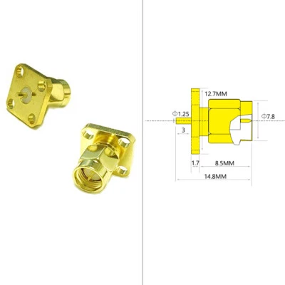 2X SMA male 4-hole panel mount coax connector with solder post goldplated NEW - Image 1 of 4