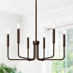 6-Light Farmhouse Chandelier for Dining Room Lighting Fixtures Hanging, Oil-Rubb - Picture 1 of 12