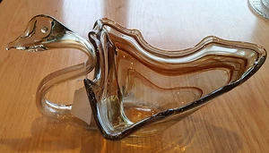 Schöne klare mit braunen Wirbeln mundgeblasene Glas Schwan Schale Schale Schale - Bild 1 von 7