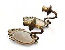 Pair Small Brass Wall Hanging Queen Anne Style Candlestick Sconces
