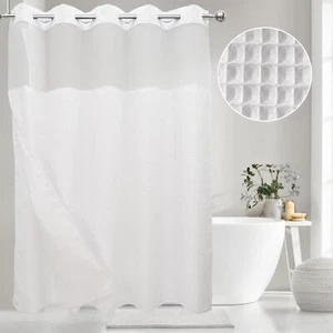 Hookless Waffle Weave Shower Curtain with Snap-in Liner - 71W x 74H White Hea... - Picture 1 of 9