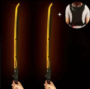 Set Of 2 Futuristic Sci-fi Carbon Fiber Katana With Back Holster And Glowing LED - Picture 1 of 4