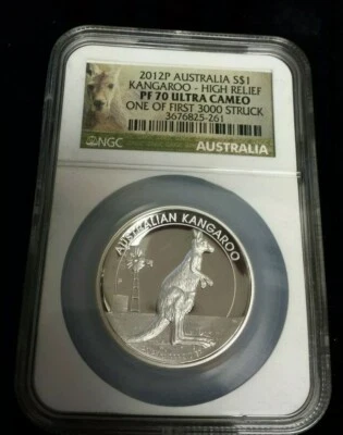 2012 P Australia Kangaroo Silver $1 Coin - NGC PF70 Ultra Cameo High Relief .... - Image 1 of 2