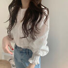 Women Blouse Puff Sleeved White Lace Long Sleeve Shirt Casual Loose Ruffle To S1