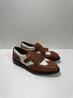 Callaway 高尔夫鞋男式 9.5 棕色白色翼僧侣带扣钉意大利 — 第 1/4 张图片