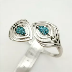 New Lucky Brand Turquoise Blue Feather Vintage Silver Hinge Bangle Cuff Bracelet - Picture 1 of 5