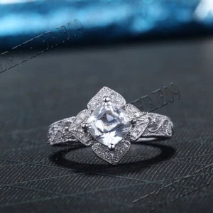 Silver Brilliant1.22ct Cushion 6x6mmCubic Zirconia Engagement Ring Fine Jewelry - Picture 1 of 10
