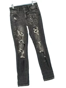 Judy Blue Jeans Womens 1 / 25 Boyfriend Fit Faded Black Distressed Boho Grunge - Picture 1 of 9
