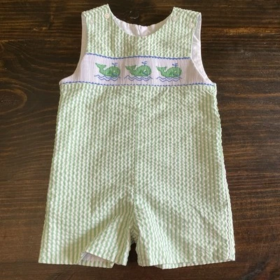 Vintage Kelly’s Kids Green Whales 18M Gingham Shorts Romper Jumper Checkered - Image 1 of 4